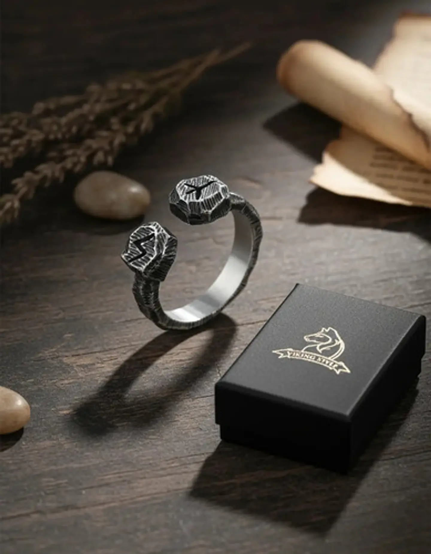 Anillo Acero Rustico Runas Vikingo Odin Color Plata Hombre 3