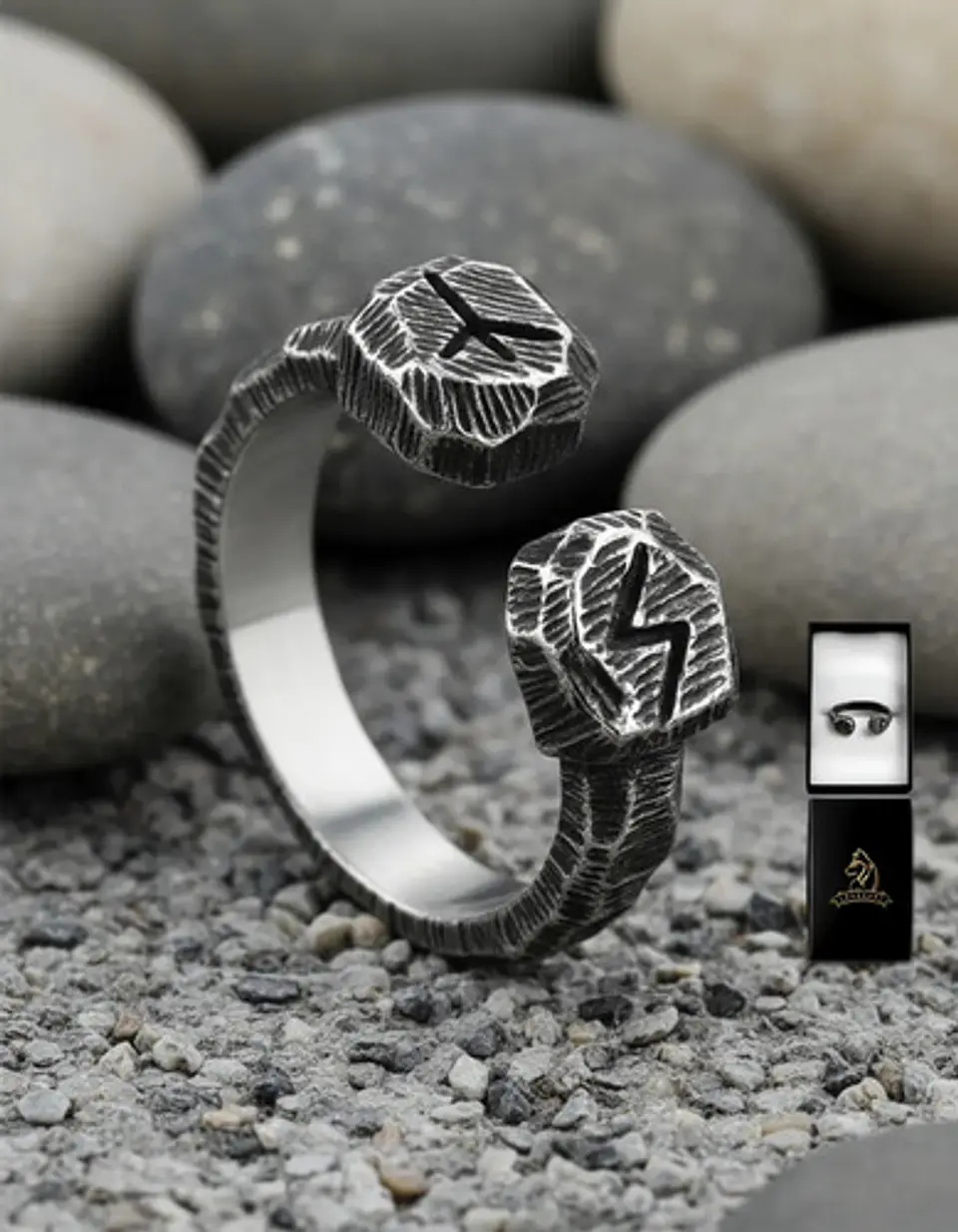 Anillo Acero Rustico Runas Vikingo Odin Color Plata Hombre 5
