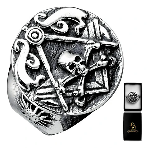 Anillo Masón Cráneo Calavera Acero Color Plata Para Hombre