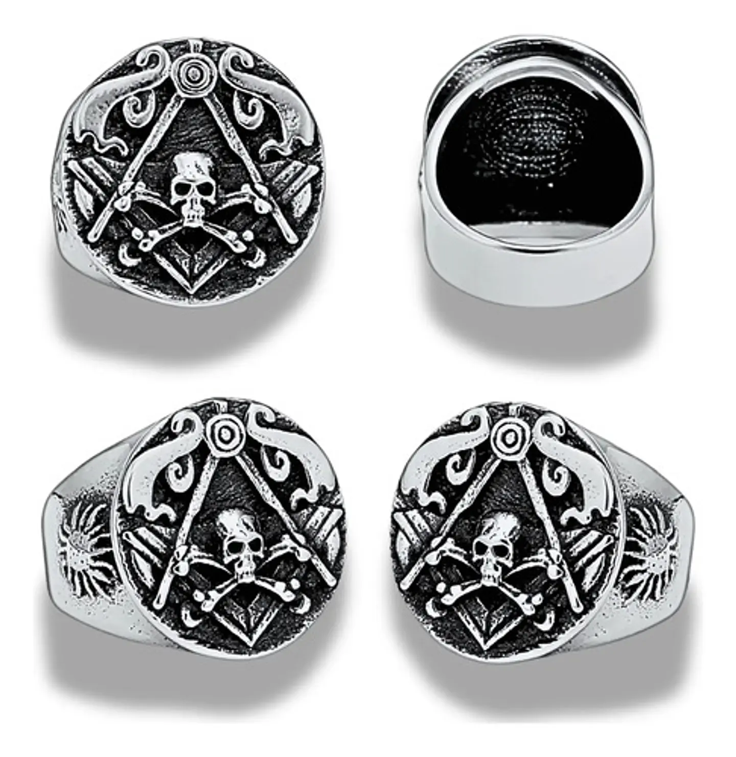 Anillo Masón Cráneo Calavera Acero Color Plata Para Hombre 2