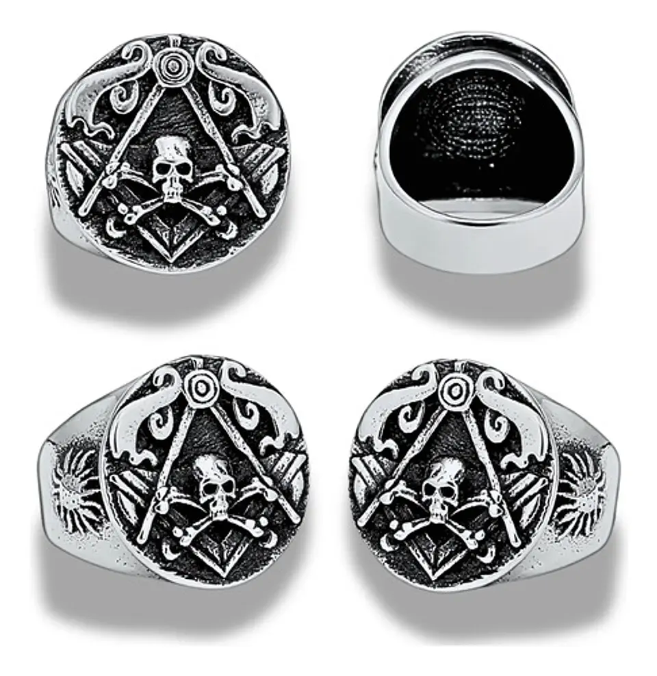 Anillo Masón Cráneo Calavera Acero Color Plata Para Hombre 2