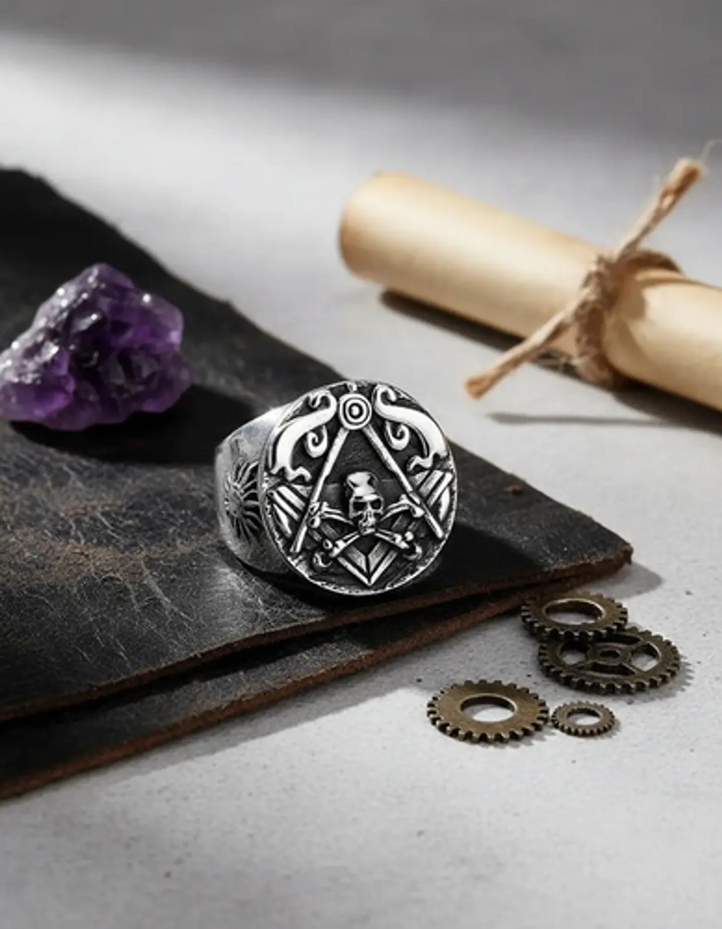 Anillo Masón Cráneo Calavera Acero Color Plata Para Hombre 4