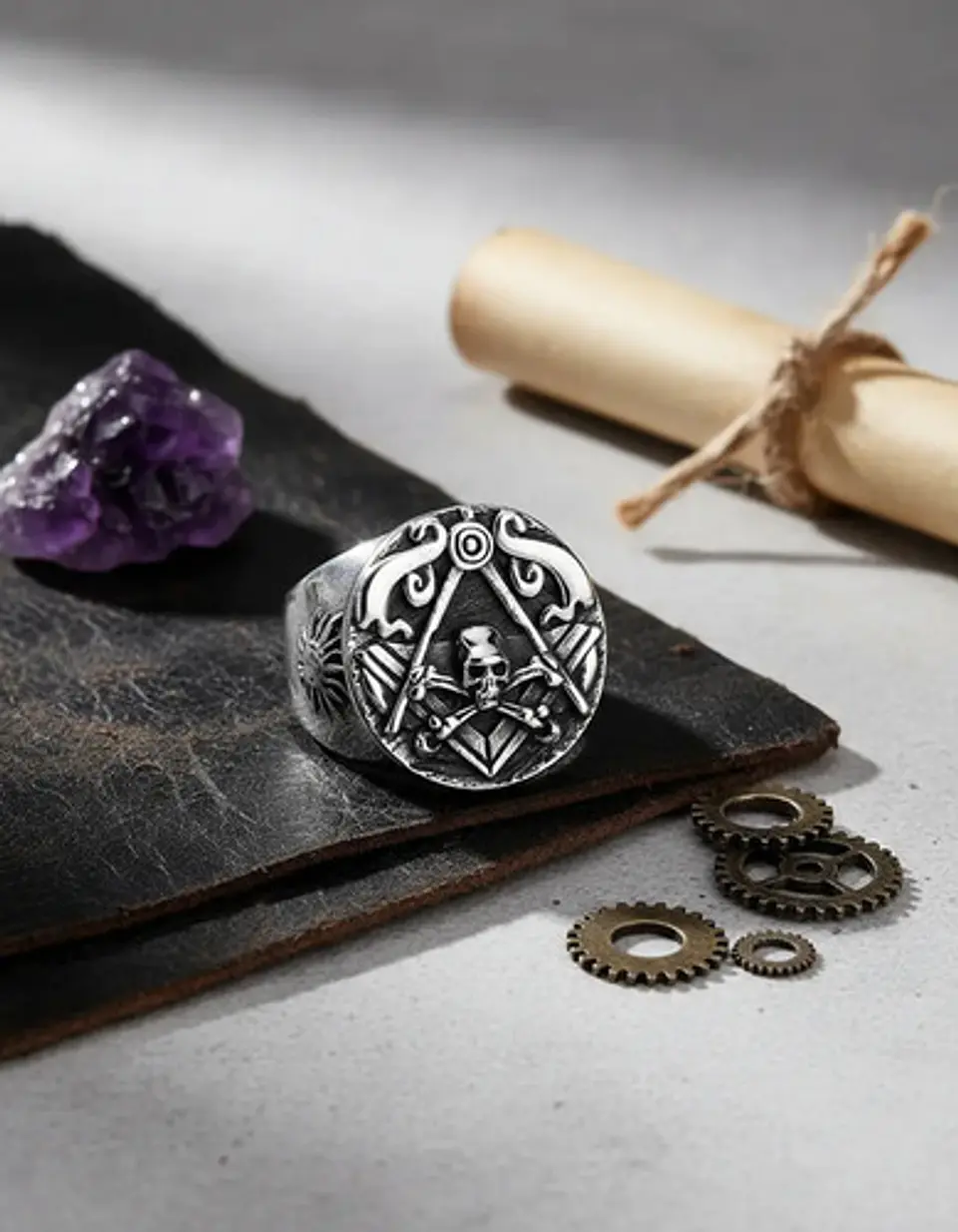 Anillo Masón Cráneo Calavera Acero Color Plata Para Hombre 4