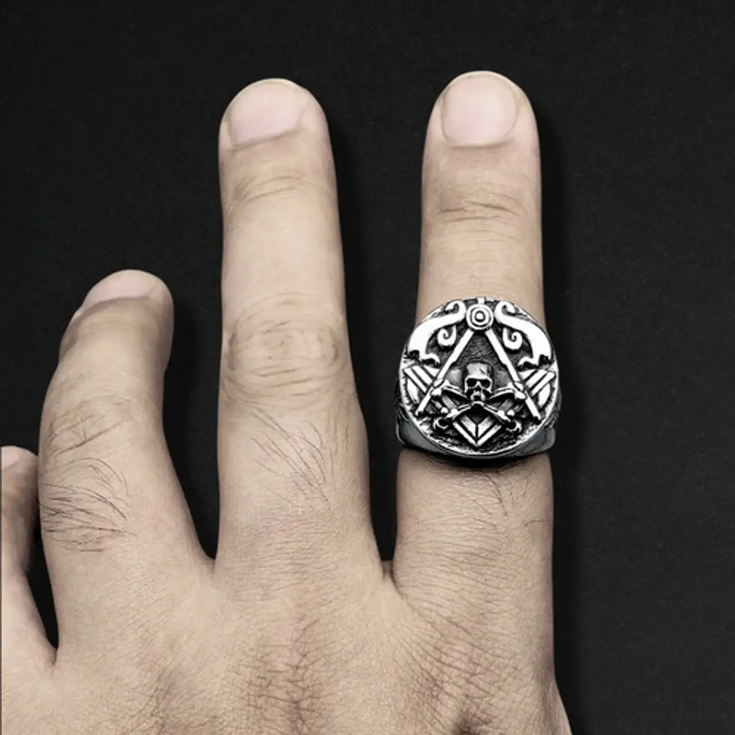Anillo Masón Cráneo Calavera Acero Color Plata Para Hombre 10