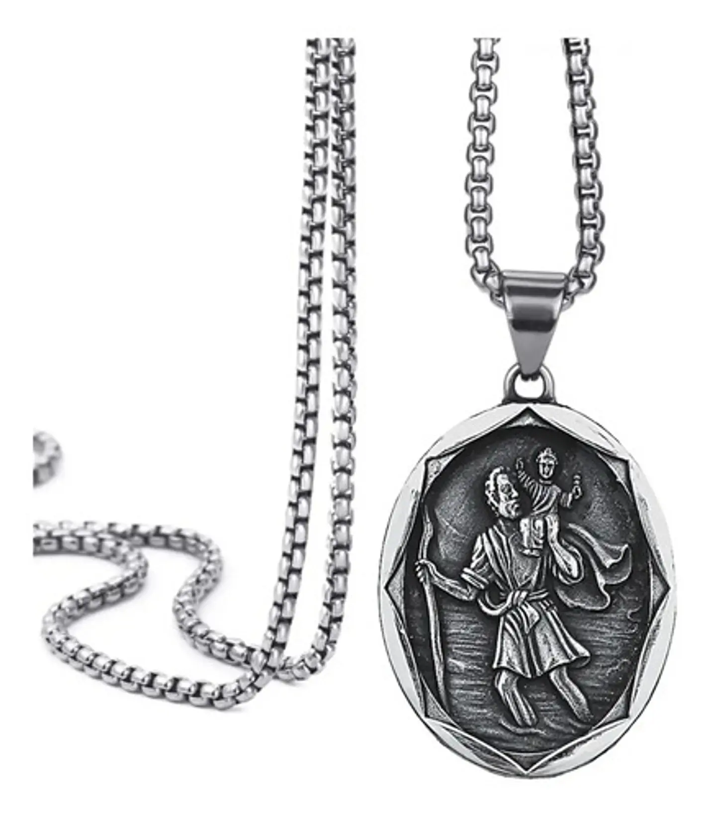 Collar Para Hombre Con Dije Saint Christopher Color Plata  1