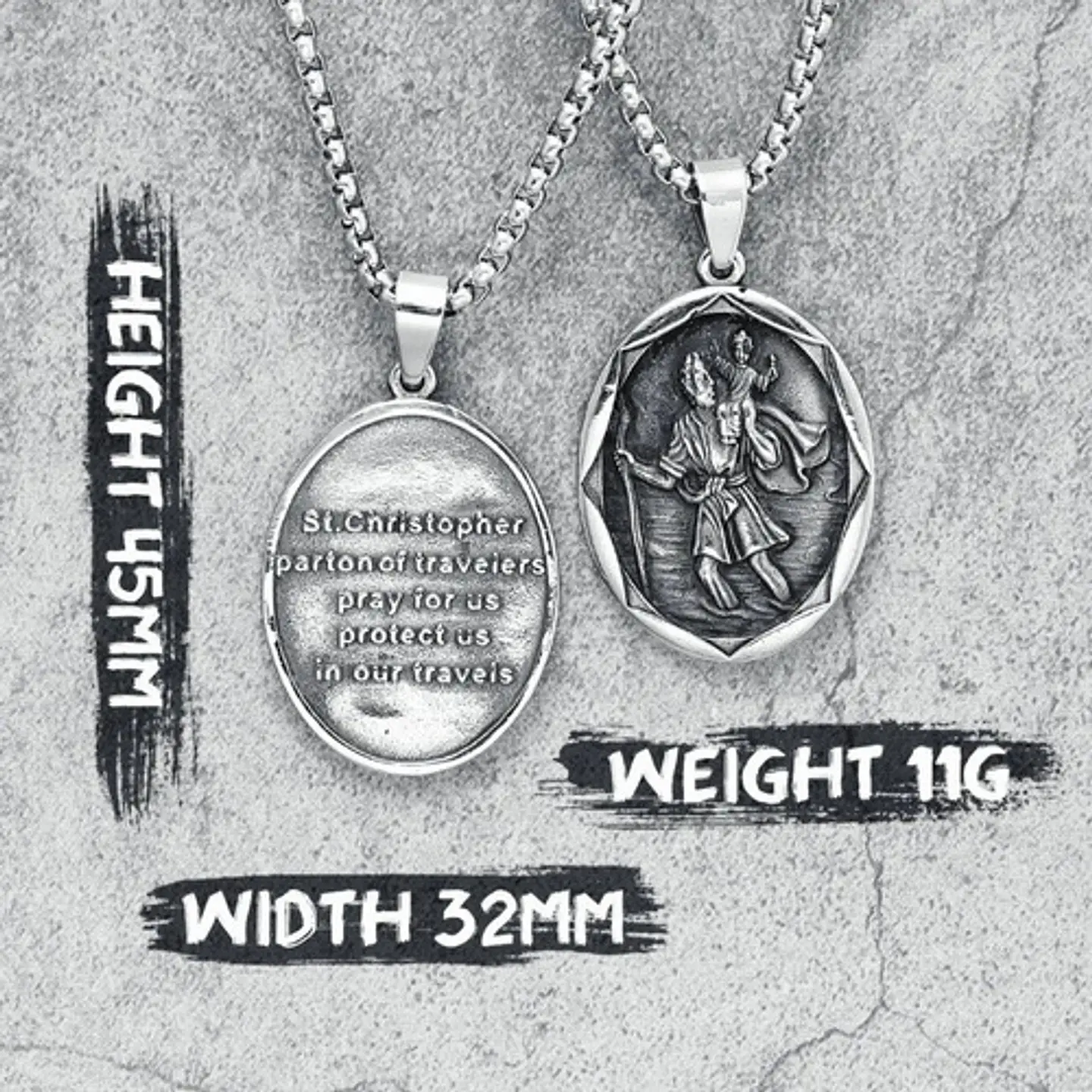Collar Para Hombre Con Dije Saint Christopher Color Plata  4