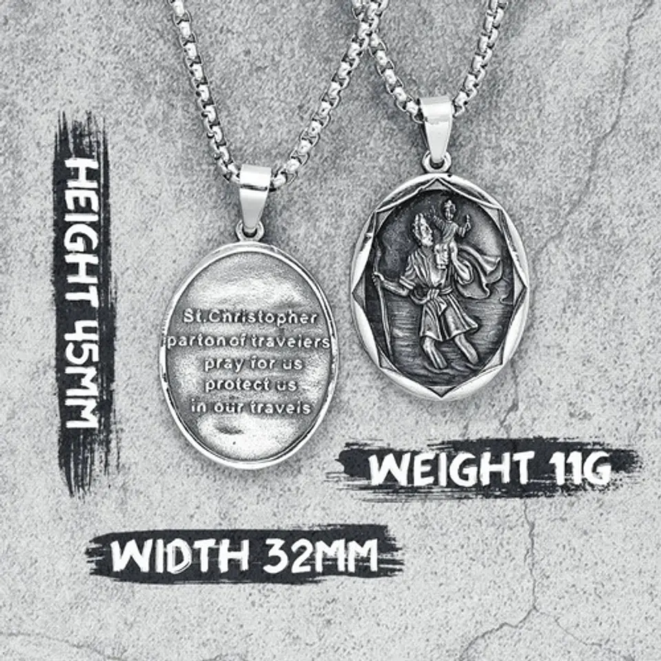 Collar Para Hombre Con Dije Saint Christopher Color Plata  4