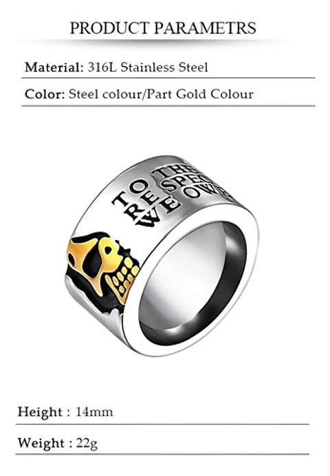 Anillo Biker Calavera Cráneo Gótico Acero Color Plata Hombre