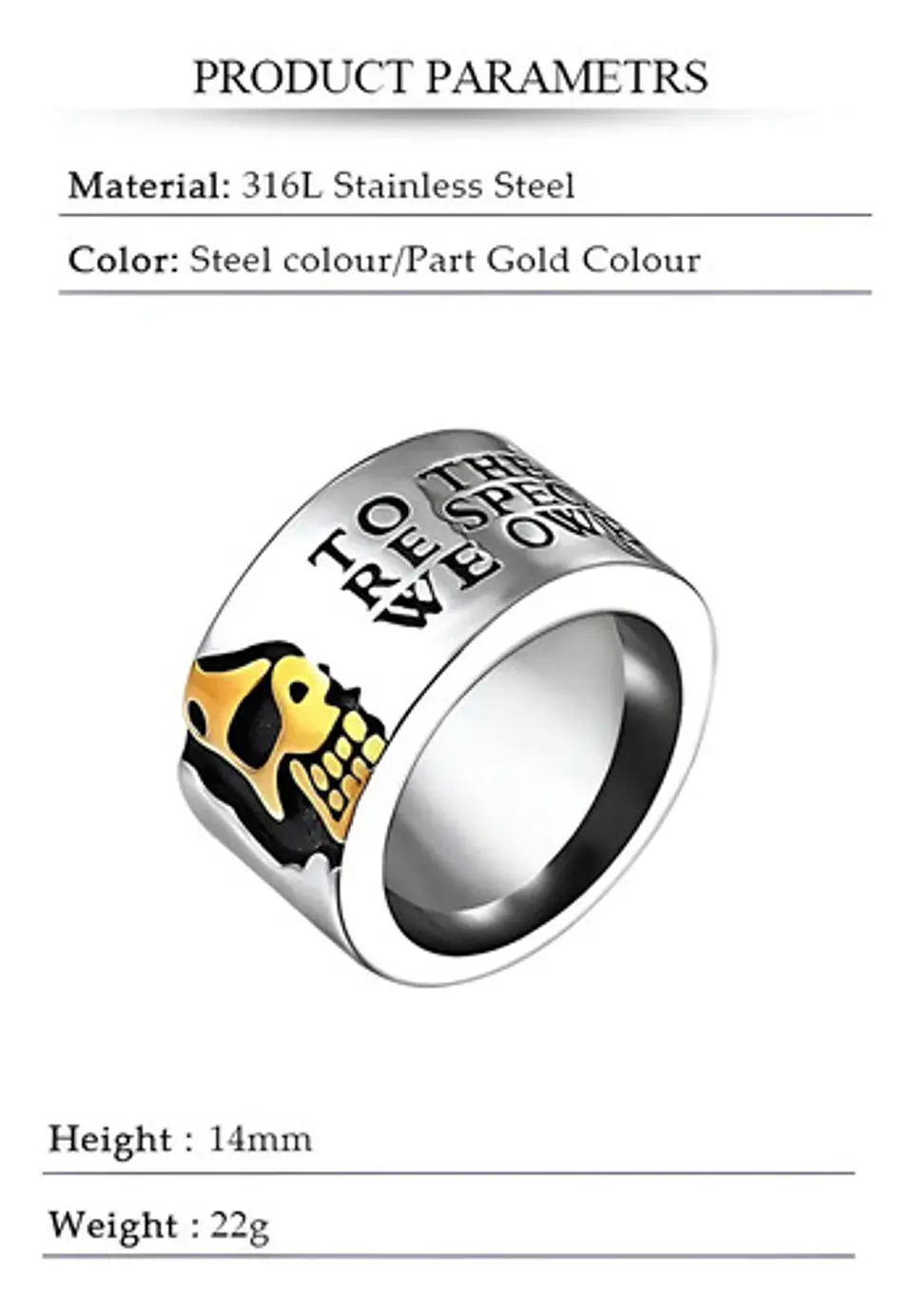 Anillo Biker Calavera Cráneo Gótico Acero Color Plata Hombre 2