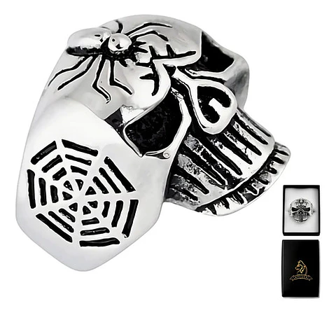 Anillo Calavera Cráneo Araña Gotico Acero Color Plata Hombre