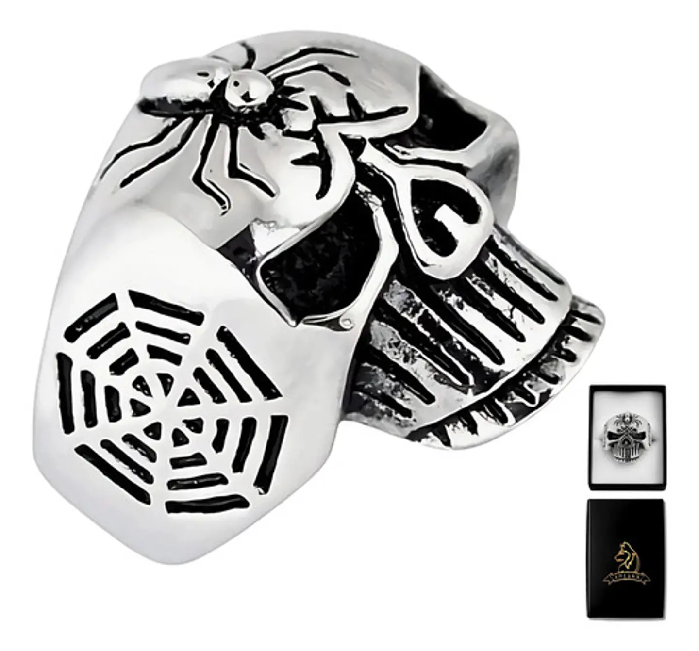 Anillo Calavera Cráneo Araña Gotico Acero Color Plata Hombre 1