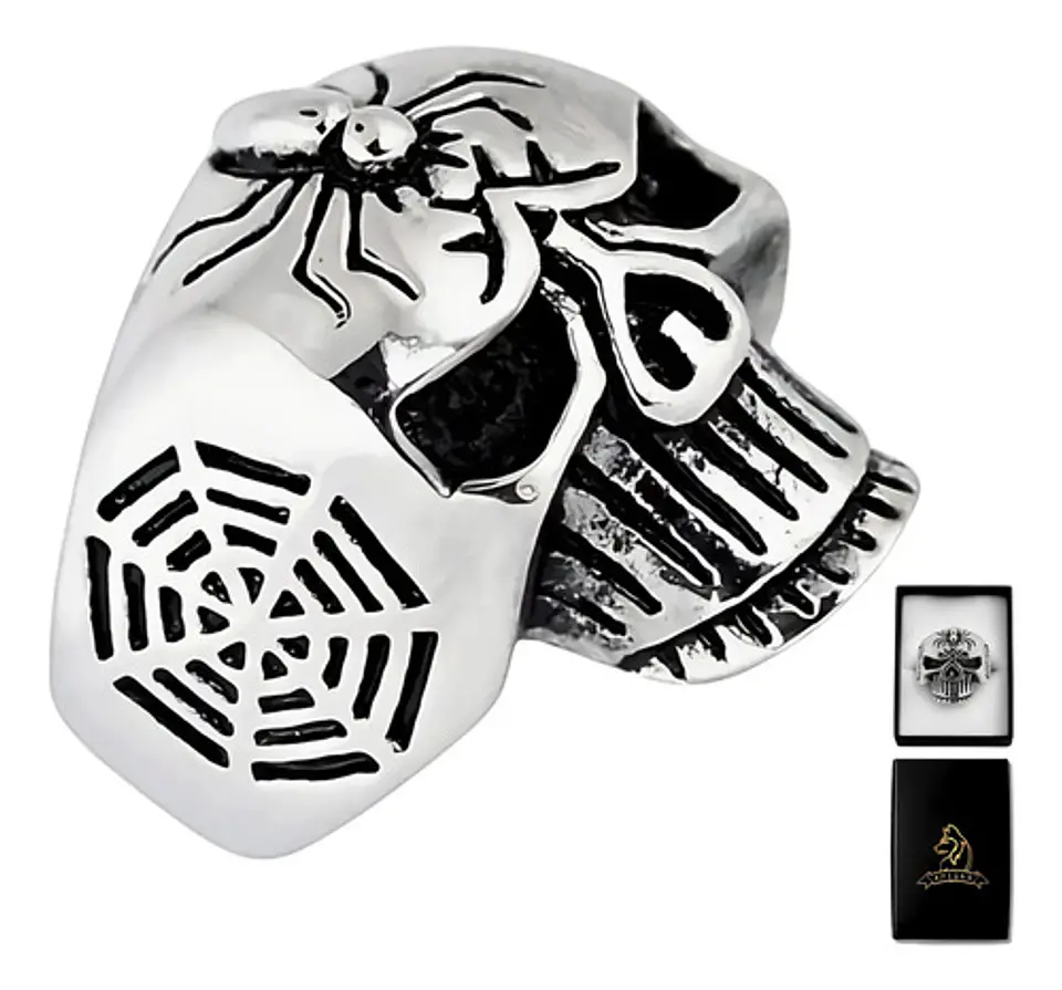 Anillo Calavera Cráneo Araña Gotico Acero Color Plata Hombre 1
