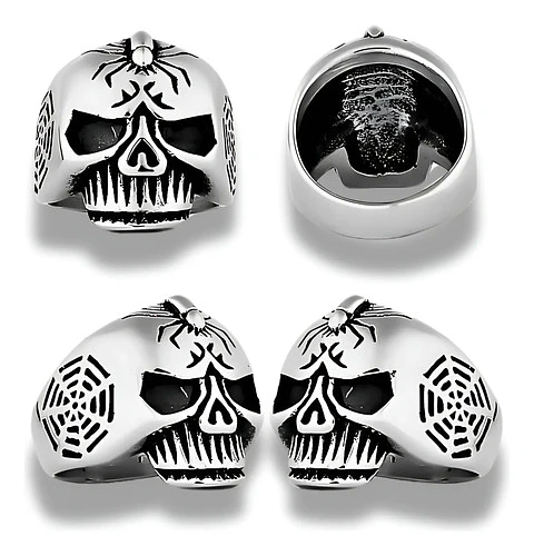 Anillo Calavera Cráneo Araña Gotico Acero Color Plata Hombre
