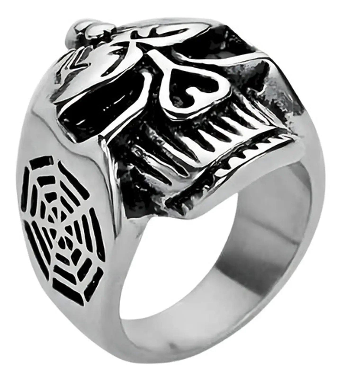 Anillo Calavera Cráneo Araña Gotico Acero Color Plata Hombre 3