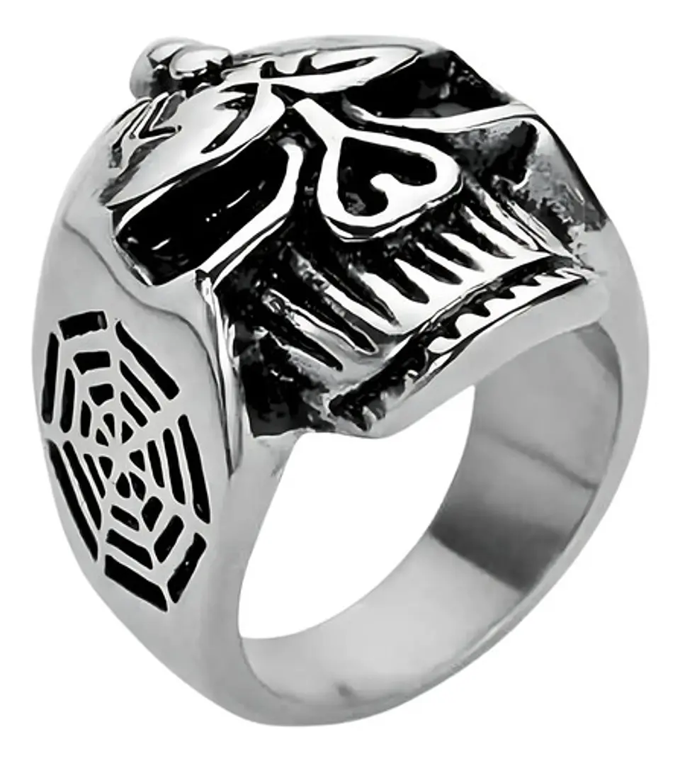 Anillo Calavera Cráneo Araña Gotico Acero Color Plata Hombre 3