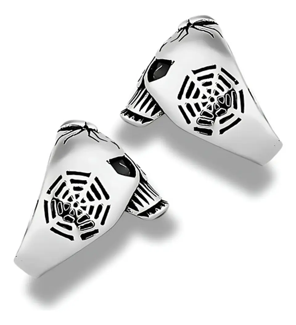 Anillo Calavera Cráneo Araña Gotico Acero Color Plata Hombre 4