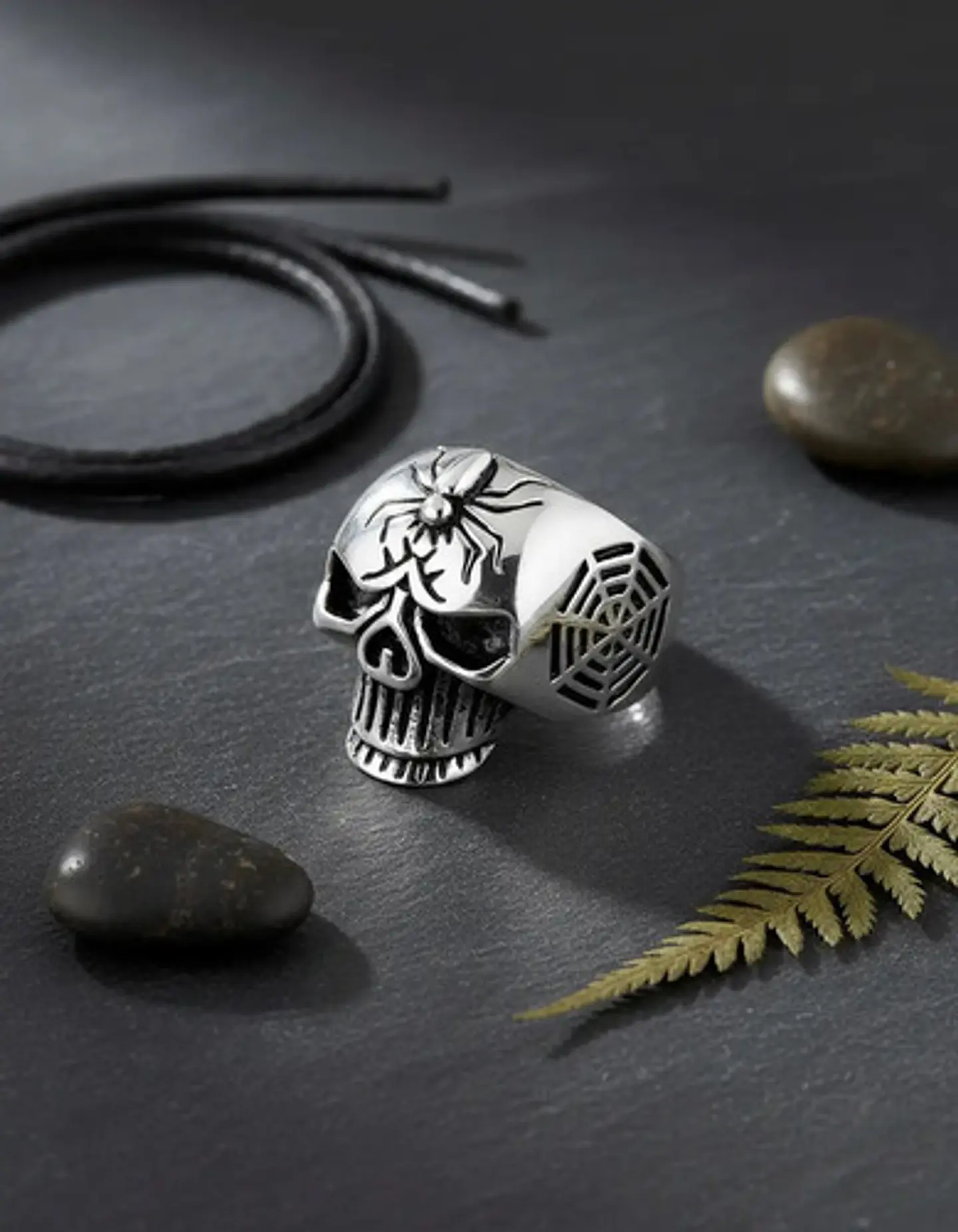 Anillo Calavera Cráneo Araña Gotico Acero Color Plata Hombre 5