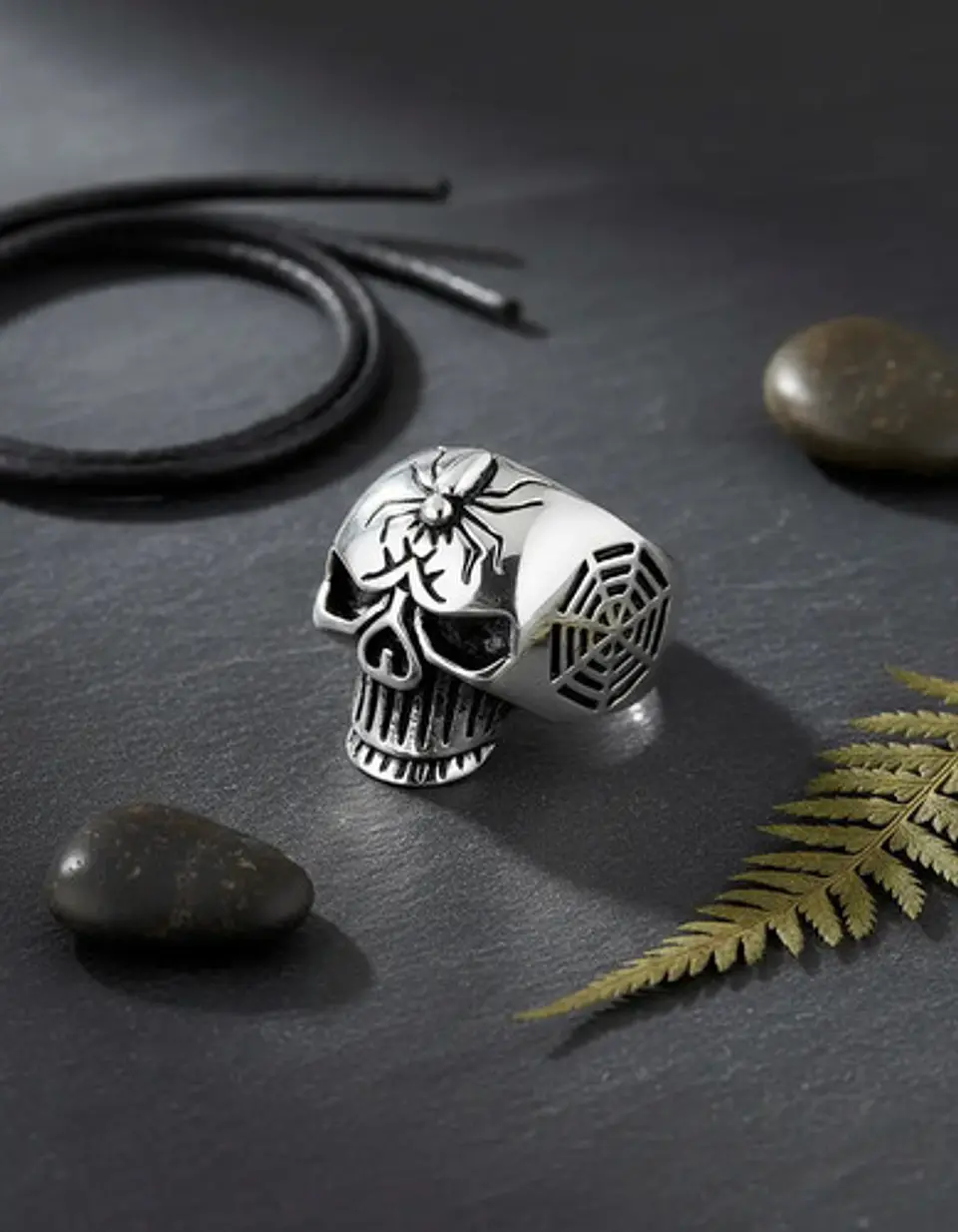 Anillo Calavera Cráneo Araña Gotico Acero Color Plata Hombre 5