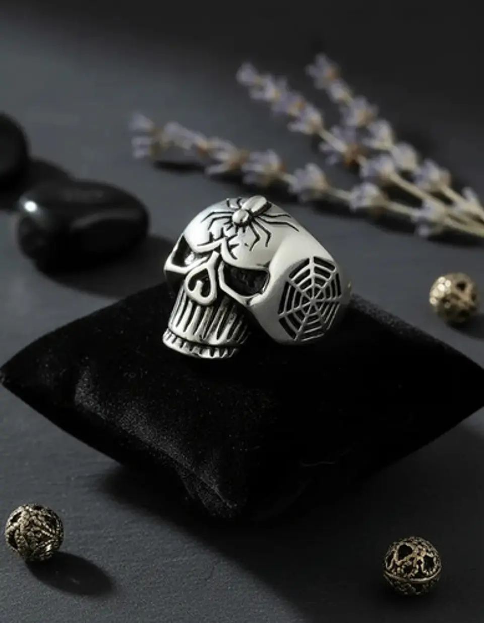 Anillo Calavera Cráneo Araña Gotico Acero Color Plata Hombre 7