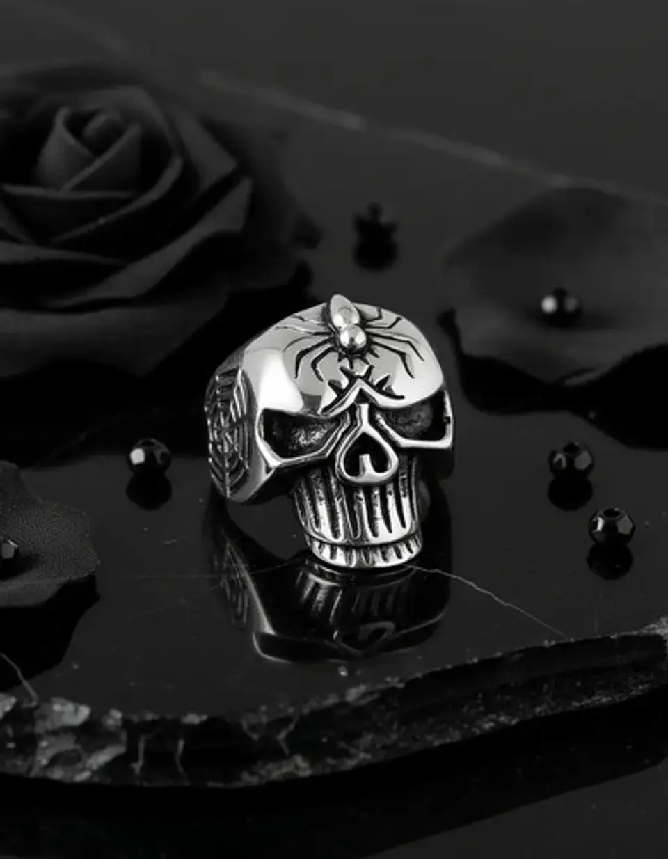 Anillo Calavera Cráneo Araña Gotico Acero Color Plata Hombre 8