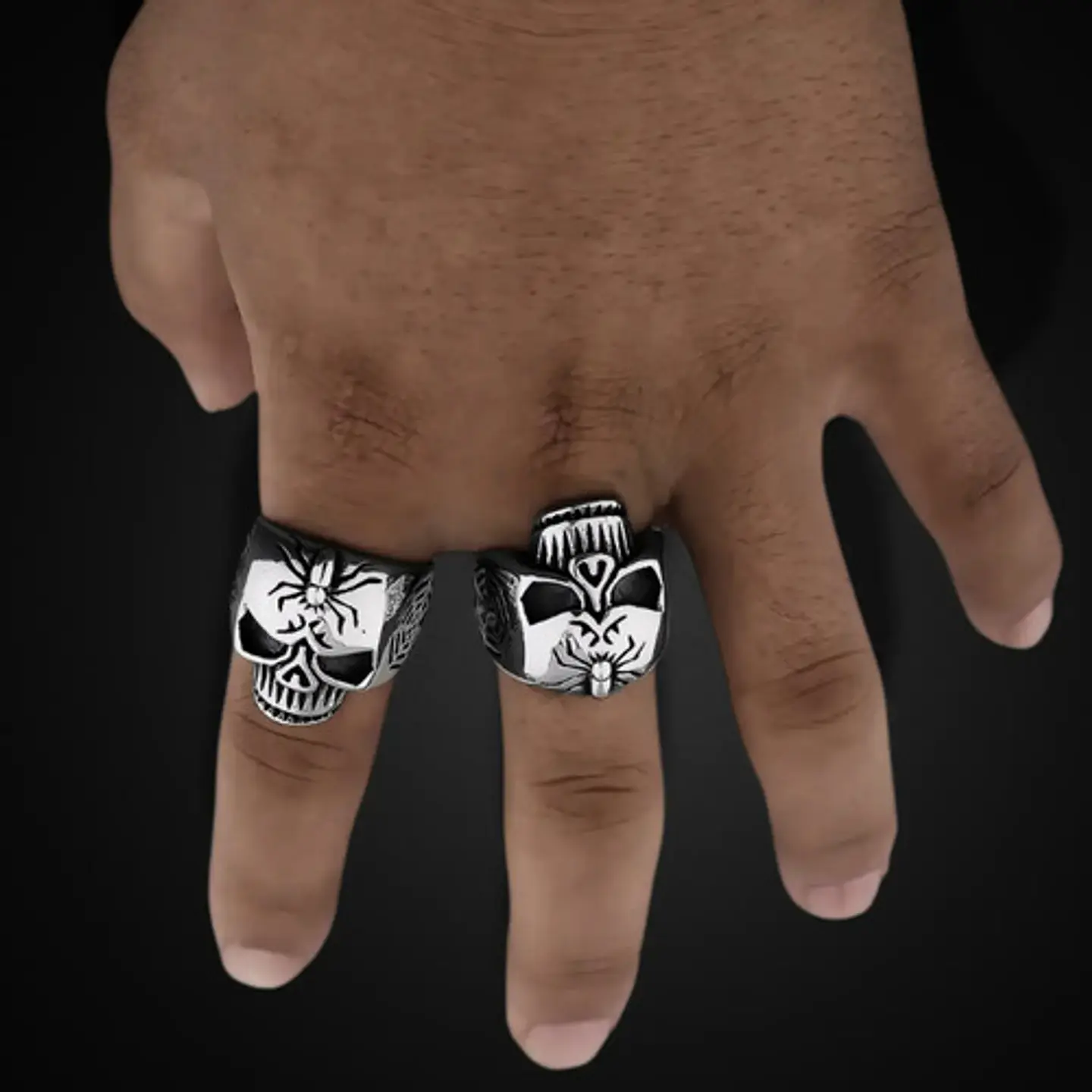 Anillo Calavera Cráneo Araña Gotico Acero Color Plata Hombre 9