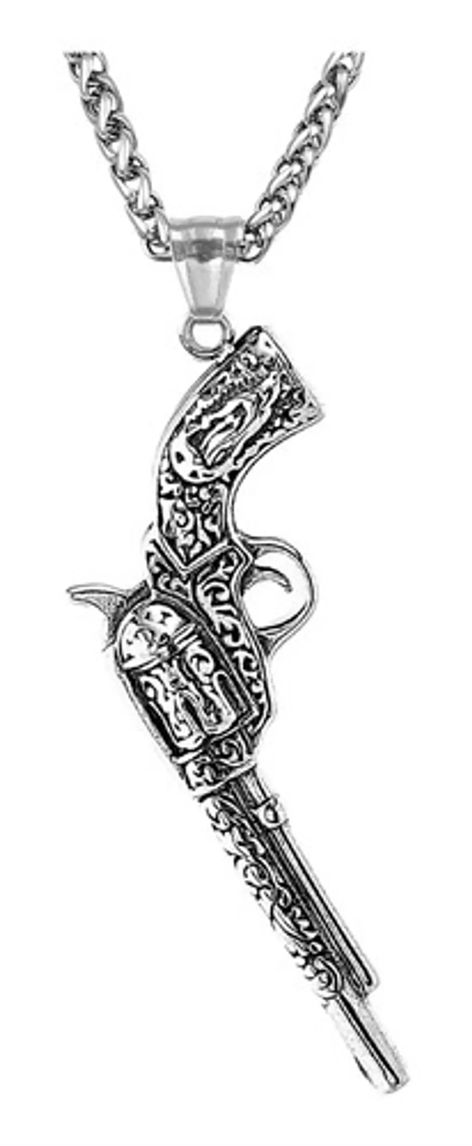 Collar Dije Forma Pistola Revolver Acero Color Plata Hombre 1