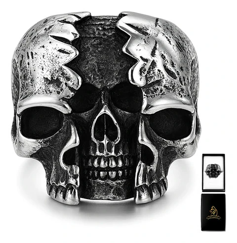 Anillo Calavera Rustica Cráneo De Acero Color Plata Hombre