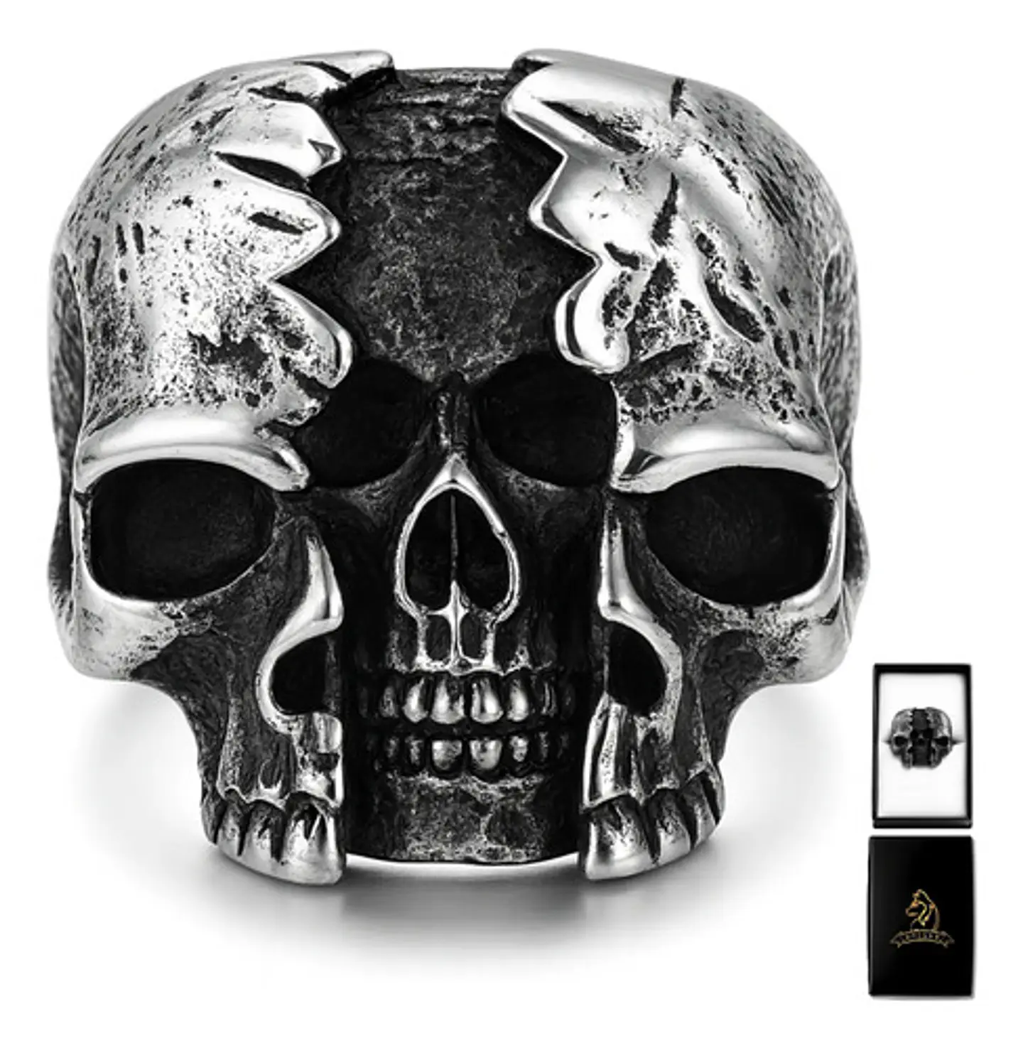 Anillo Calavera Rustica Cráneo De Acero Color Plata Hombre 1