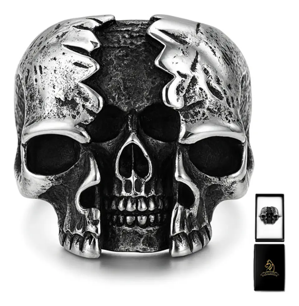 Anillo Calavera Rustica Cráneo De Acero Color Plata Hombre 1