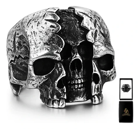 Anillo Calavera Rustica Cráneo De Acero Color Plata Hombre