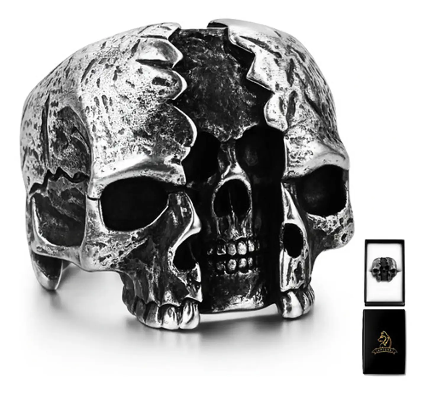 Anillo Calavera Rustica Cráneo De Acero Color Plata Hombre 2