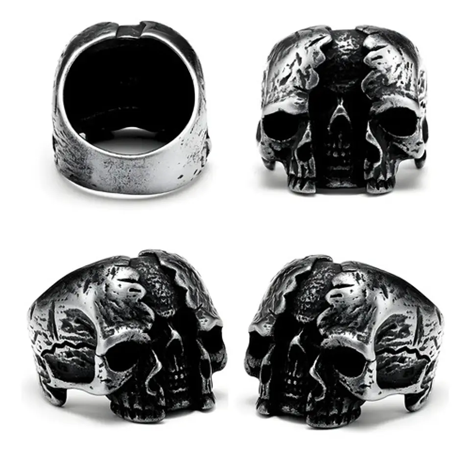 Anillo Calavera Rustica Cráneo De Acero Color Plata Hombre 3