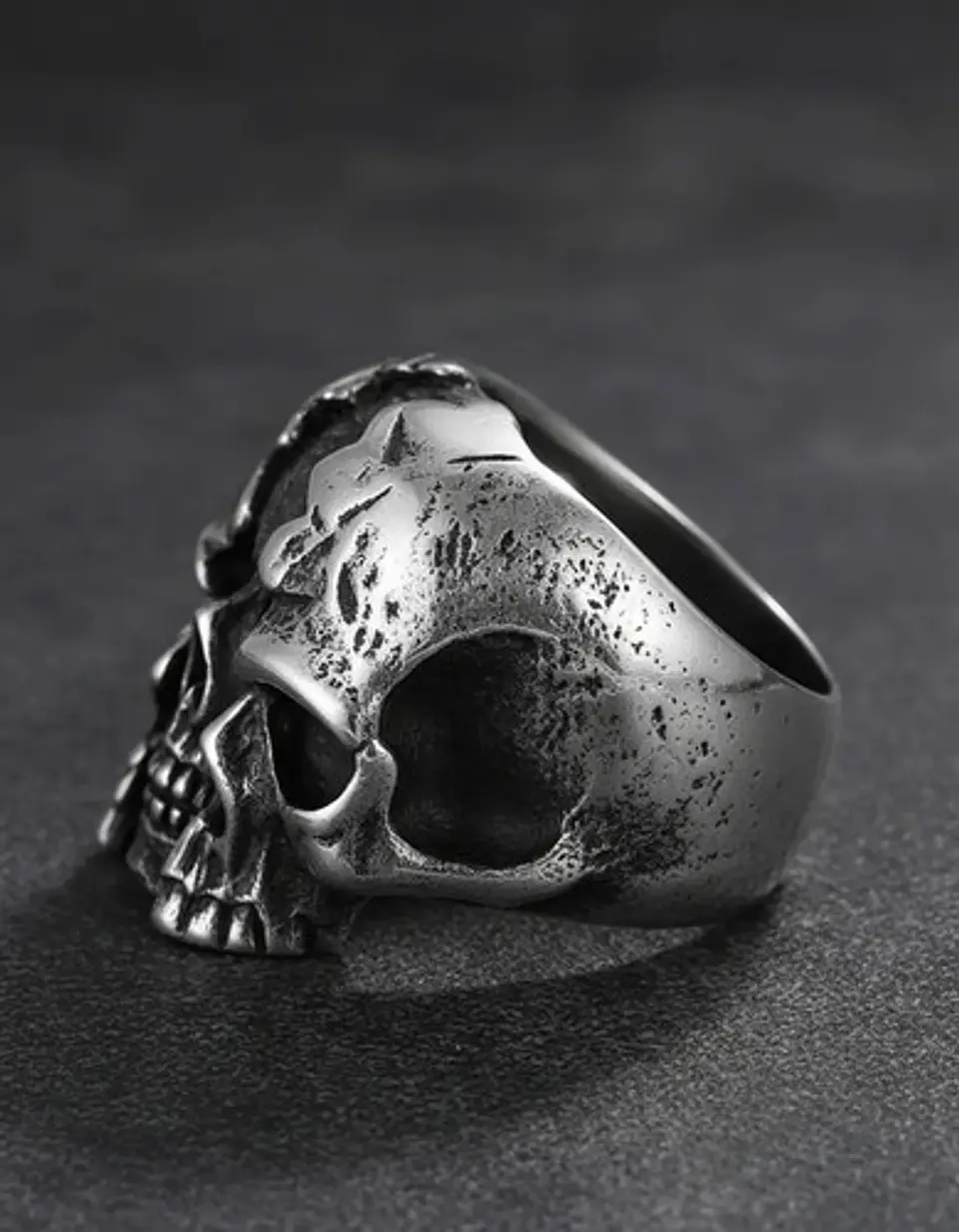Anillo Calavera Rustica Cráneo De Acero Color Plata Hombre 4
