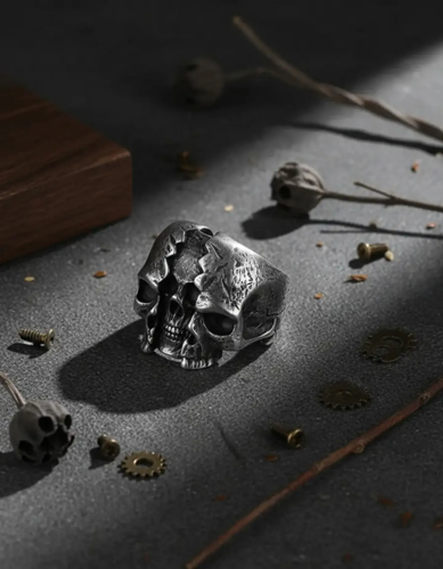 Anillo Calavera Rustica Cráneo De Acero Color Plata Hombre 8