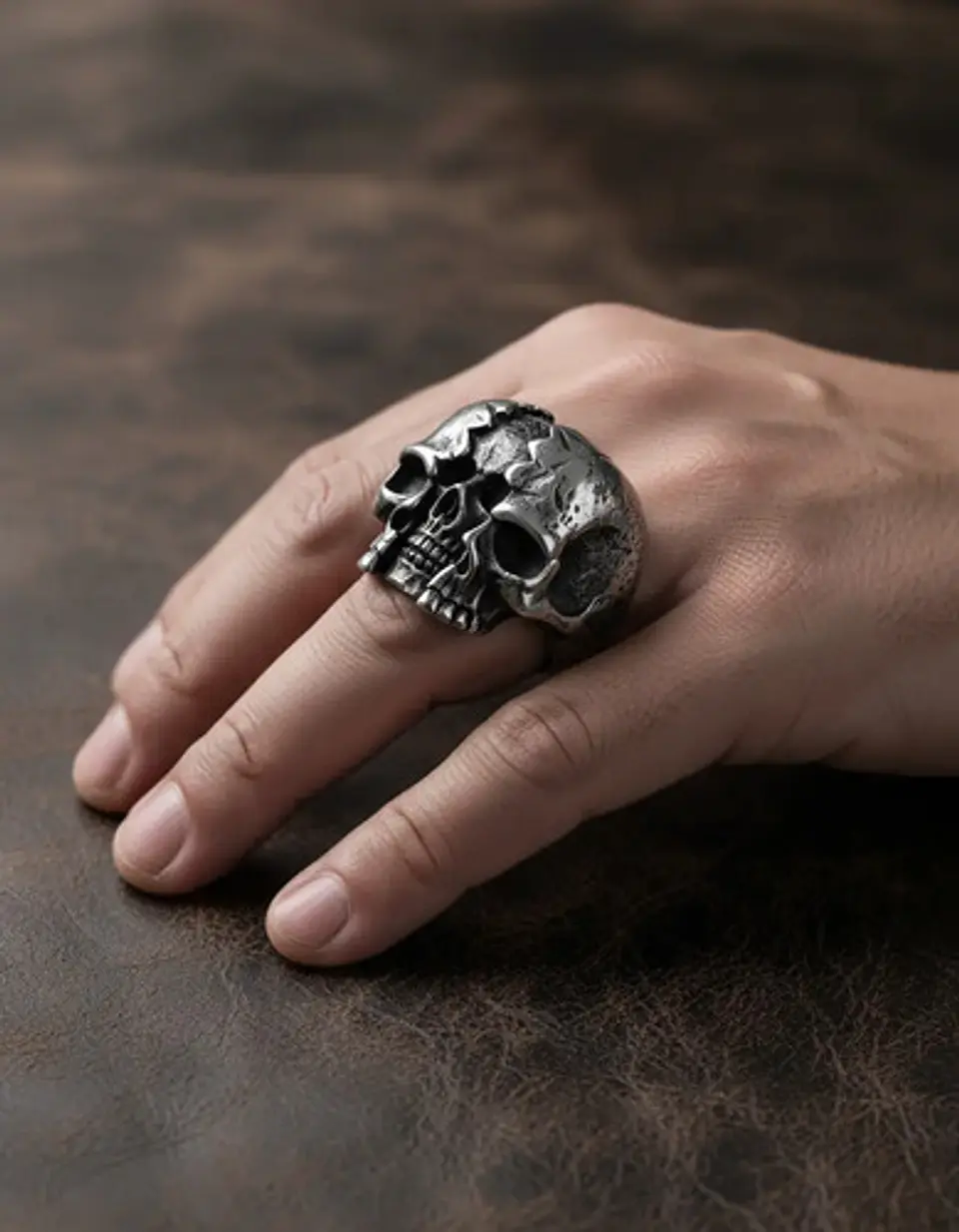 Anillo Calavera Rustica Cráneo De Acero Color Plata Hombre 10