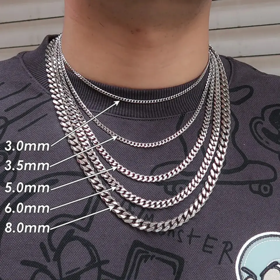 Cadena Cubana Para Hombre 8mm De Acero 80 Cm Color Plata 10