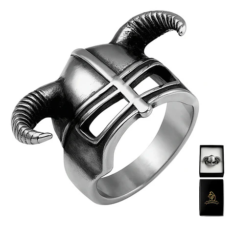 Anillo Acero Vikingo Color Plata Cuernos Nórdico Odin Hombre