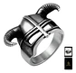 Anillo Acero Vikingo Color Plata Cuernos Nórdico Odin Hombre - Miniatura 1