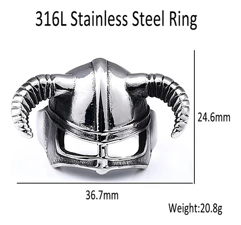 Anillo Acero Vikingo Color Plata Cuernos Nórdico Odin Hombre