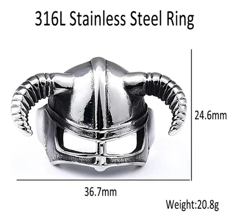 Anillo Acero Vikingo Color Plata Cuernos Nórdico Odin Hombre 2