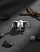 Anillo Acero Vikingo Color Plata Cuernos Nórdico Odin Hombre - Miniatura 5