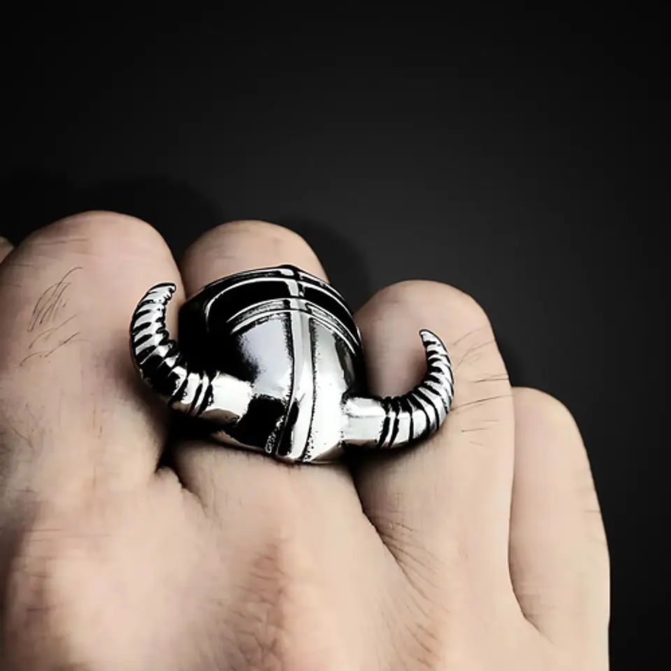 Anillo Acero Vikingo Color Plata Cuernos Nórdico Odin Hombre 9