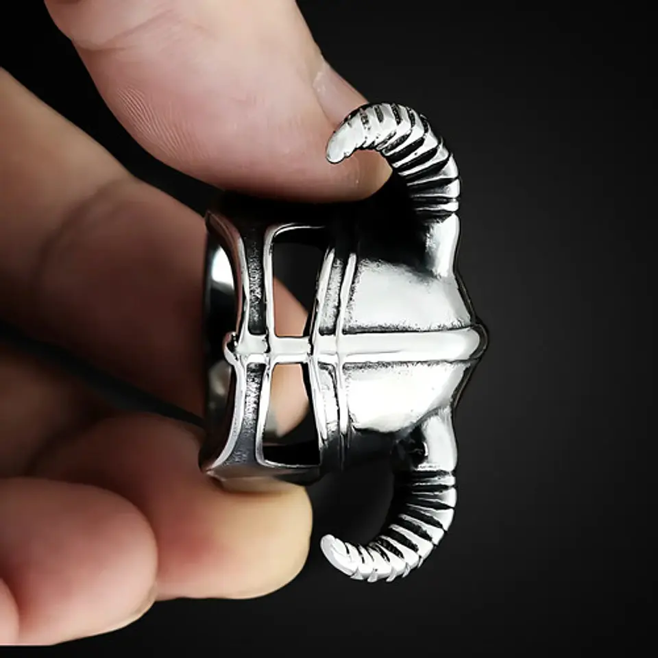 Anillo Acero Vikingo Color Plata Cuernos Nórdico Odin Hombre 10
