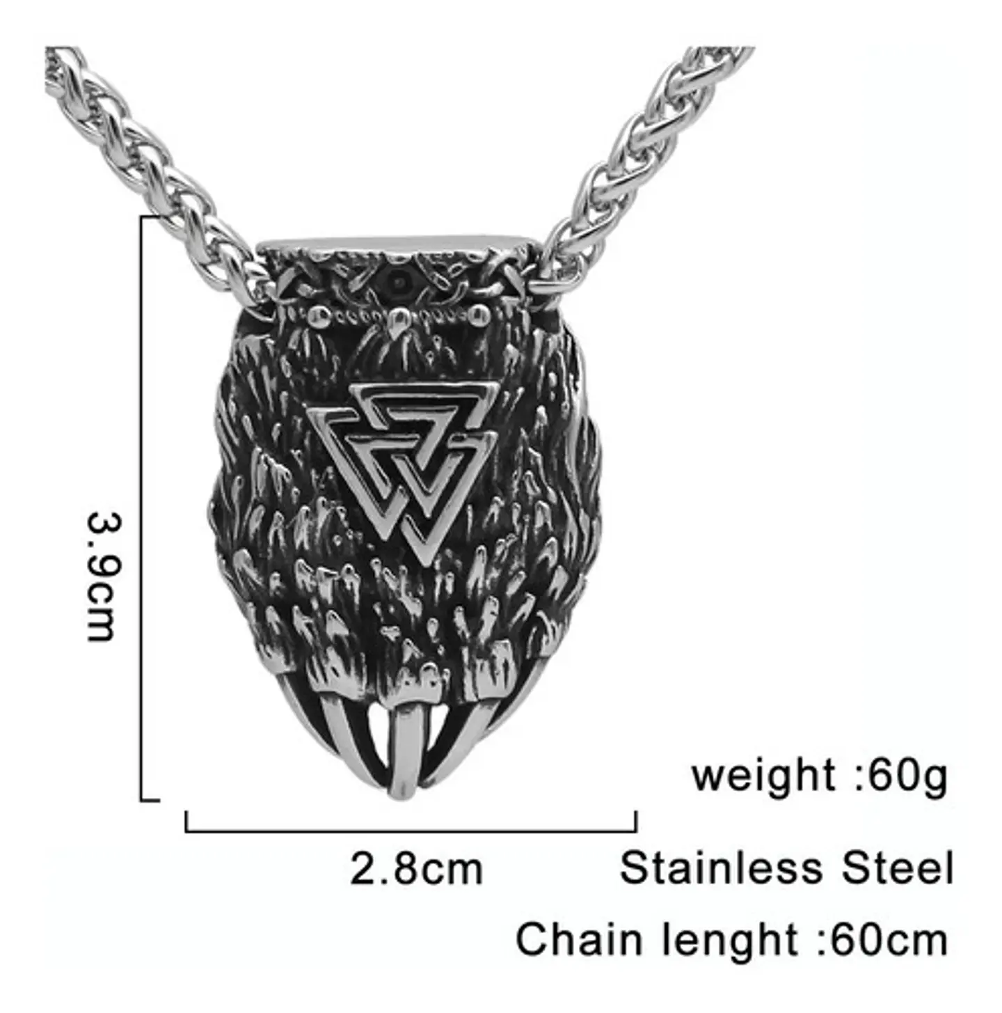 Collar Dije Garrra De Oso Vikingo Acero Color Plata Hombre Plateado 3