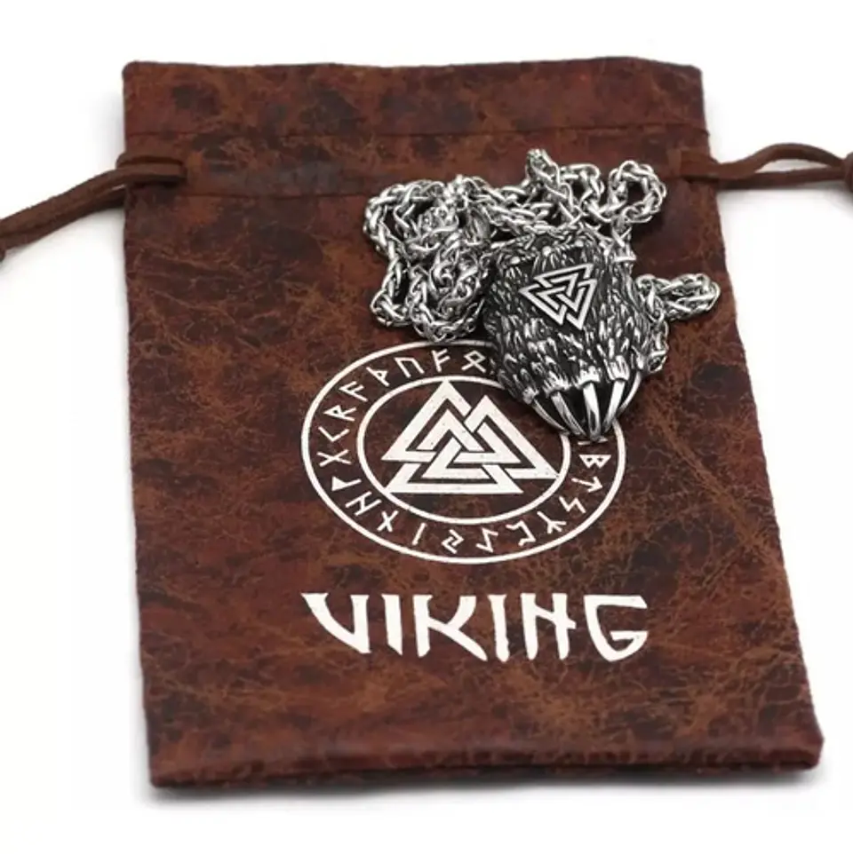 Collar Dije Garrra De Oso Vikingo Acero Color Plata Hombre Plateado 4