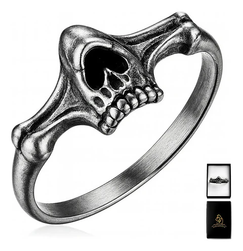 Anillo De Acero Craneo Mandibula Rustico Color Plata Hombre