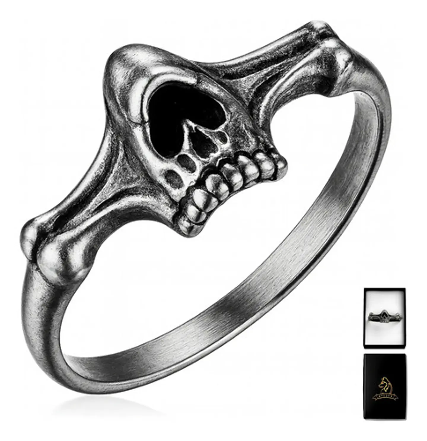Anillo De Acero Craneo Mandibula Rustico Color Plata Hombre 1
