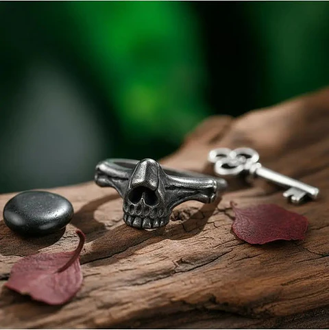 Anillo De Acero Craneo Mandibula Rustico Color Plata Hombre