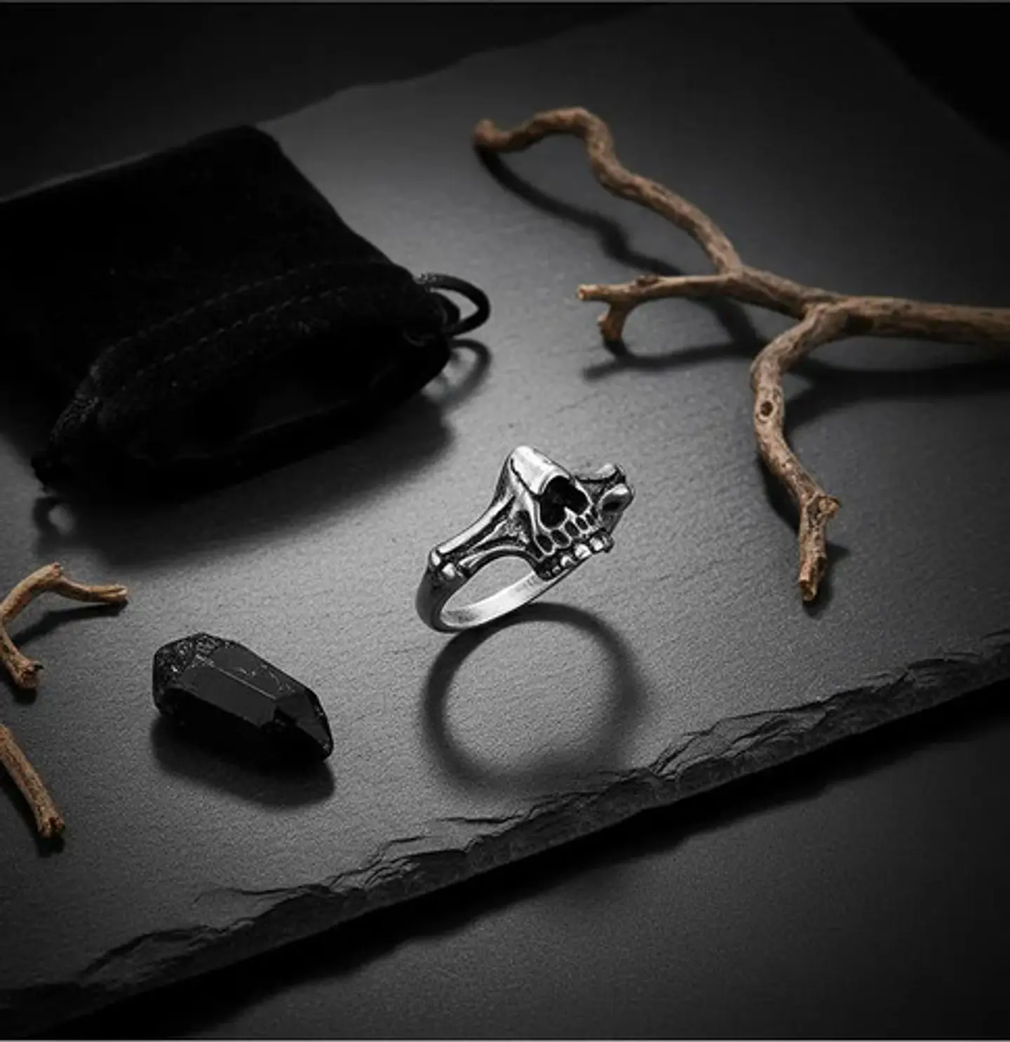 Anillo De Acero Craneo Mandibula Rustico Color Plata Hombre 5