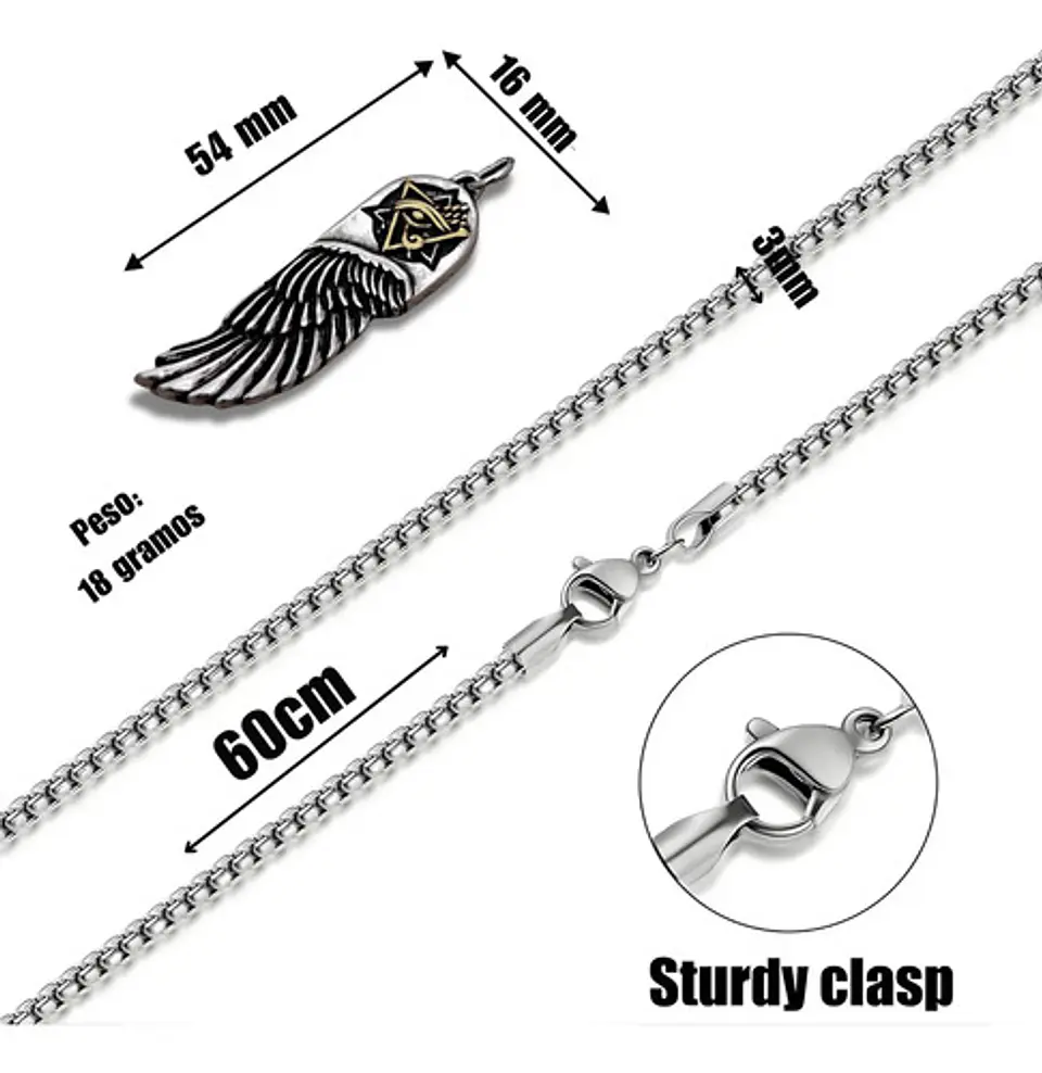 Collar Para Hombre Y Mujer Con Dije Ala Pluma Y Ojo De Horus 2